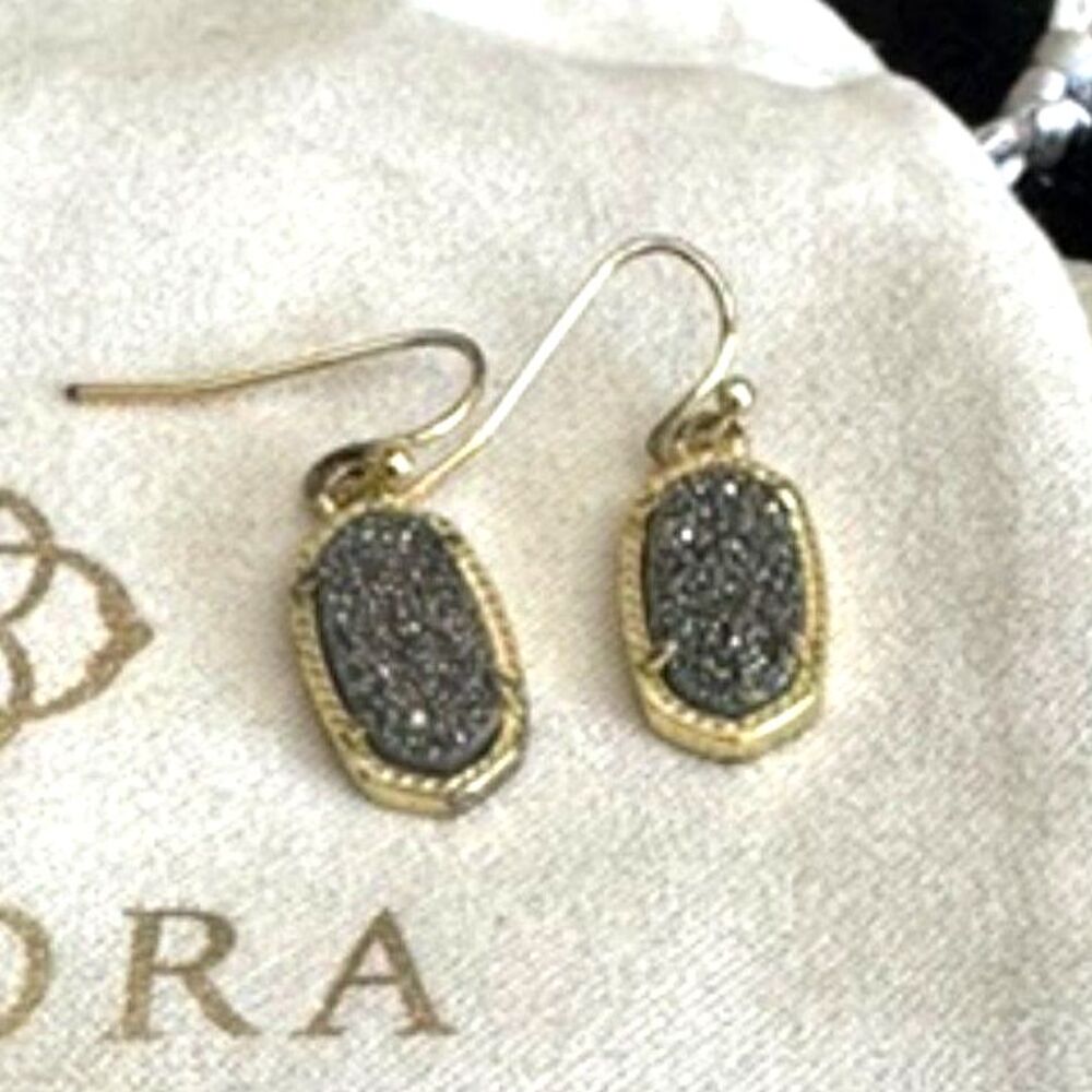 Kendra Scott Lee Gold Drop Earrings Platinum Drusy With Pouch